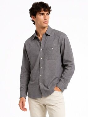 Kenneth Gordon USA Made Button Front Shirt Blue Taupe Geometric Print Mens M